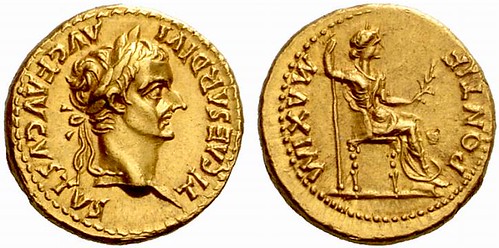 RI178 A Roman Gold Aureus of Tiberius (14 C.E. - 37 C.E.), a Fabulous Example of the "Tribute Penny"