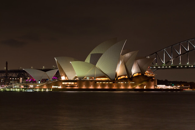 Sydney Opera House and Harbour Bridge at Night on a the Spring Equinox (and