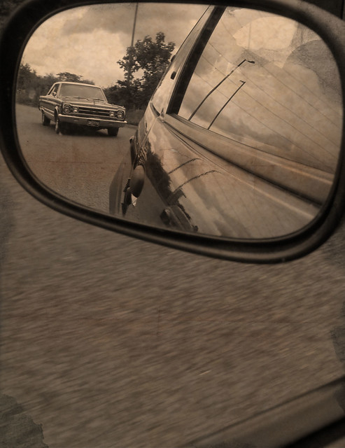 1967 Plymouth Satellite Caught quite well in our cars mirror