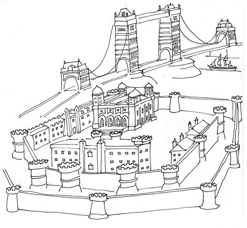 The Thames, the Tower Bridge and the Tower of London / sketch Robert Trudeau by trudeau