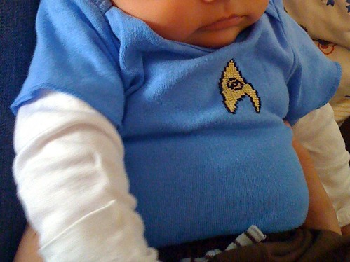 Star Trek science onesie in action