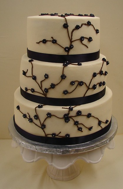 Branch and Flower Wedding Cake in Deep Purple