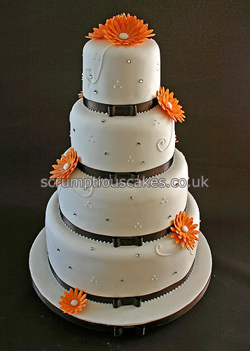 Wedding Cake Orange Sugar Gerberas Diamantes