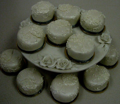 Miniature wedding cakes for a Hotel Sask wedding