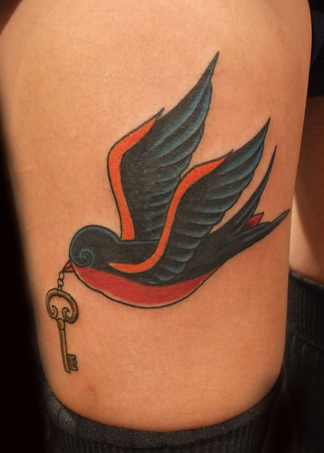 Old School Swallow and Key Tattoo Paulo Madeira