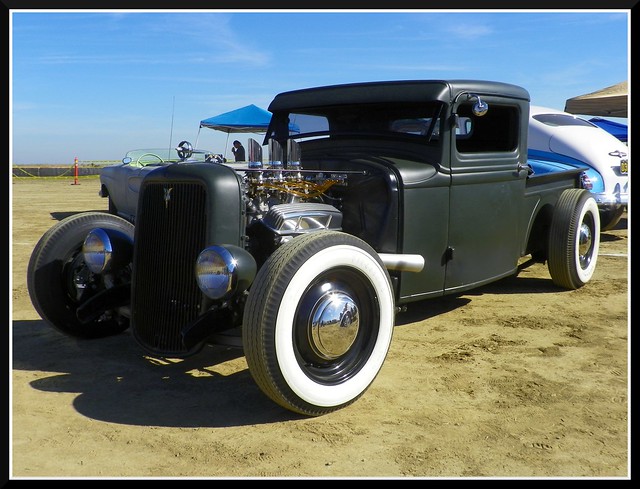 A great looking black 1932 Ford Pickup at the Eagle Field Hot Rod Reunion
