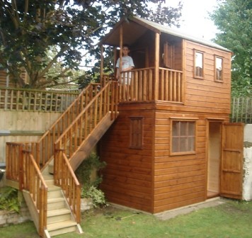 Wooden Playhouse With Storage Shed Underneath - Project code: PC050835 ...