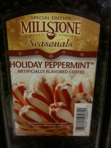 Holiday peppermint artificially flavoured coffee