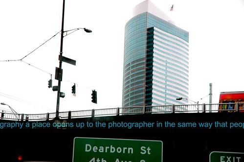 Some times in photography a place opens up to the photographer in the same way that people do. Seattle Tower, Dearborn St and 4th Ave S exit signs, mounted on the freeway overpass, Seattle, Washington, USA by Wonderlane