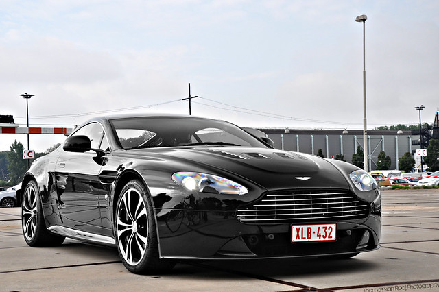 The Aston Martin V12 Vantage Carbon Black Edition arriving at Ahoy 