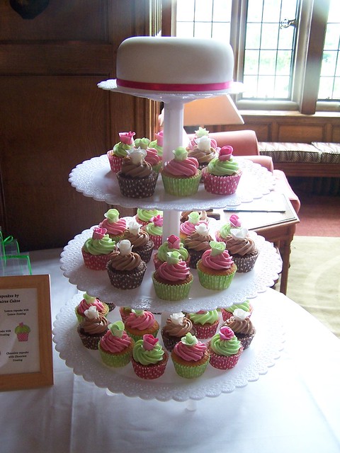 Lime green hot pink and chocolate wedding cupcakes