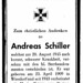 Totenzettel Schiller, Andreas I â  20.08.1945