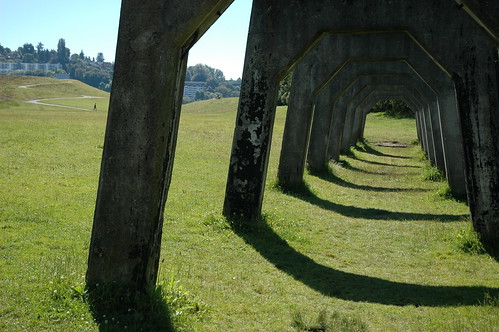 Path to the sundial. Welcome to the machine: Arches planted in the ground, Gas Works Park, Seattle, Washington, USA by Wonderlane