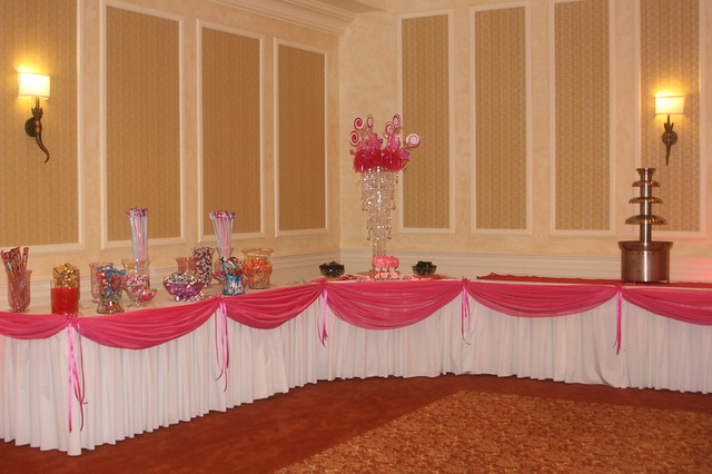 Candy Table fabric draping for a quinceanera at Devens Common Center