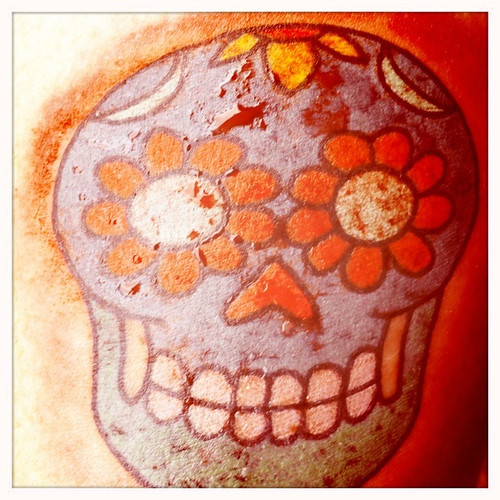 sugar skull sleeve tattoo designs Lady Bug And Flower