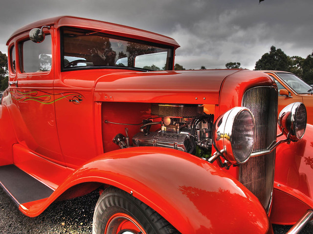 Up close to an A model ford hot rod at the Cranbourne swap meet