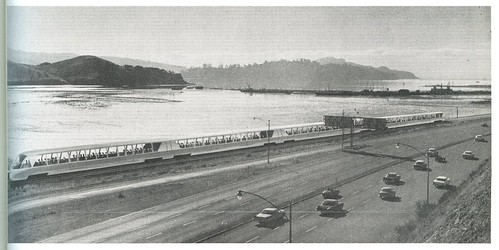 Northbound BART train in Marin County leaving Sausalito (February, 1961)