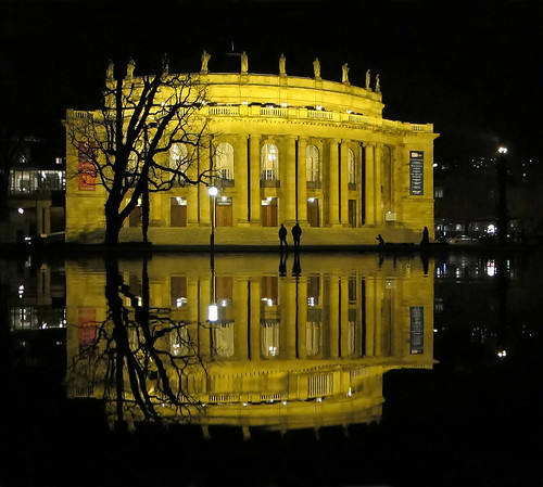 Opera Reflections at Night - Stuttgart, Germany