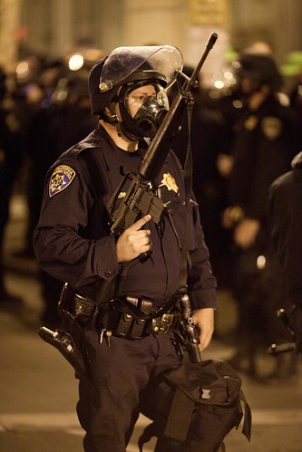 Riot Cop and Assault Riffle, Oakland Riots, 2010