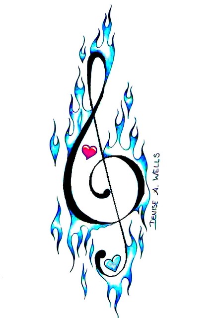 Treble Clef Tattoo Design with a little flameageMUSIC on FIRE