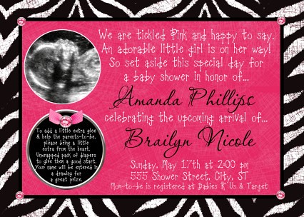Hot Pink Black White Zebra Print Baby Shower Invitation