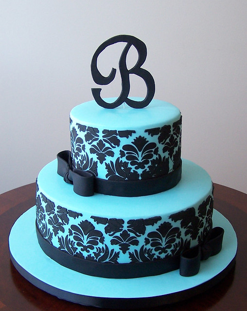 Tiffany blue and black damask cake I made this cake for a baby shower