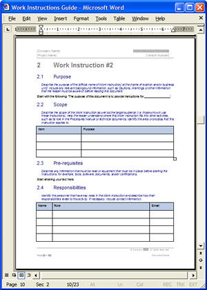 MS Word - Work Instructions Template Example | Flickr - Photo Sharing!