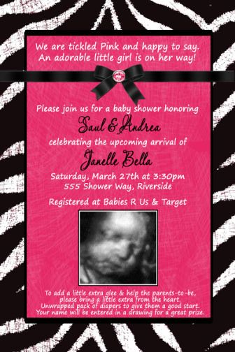Hot Pink Zebra Girl Sonogram Baby Shower Invitation
