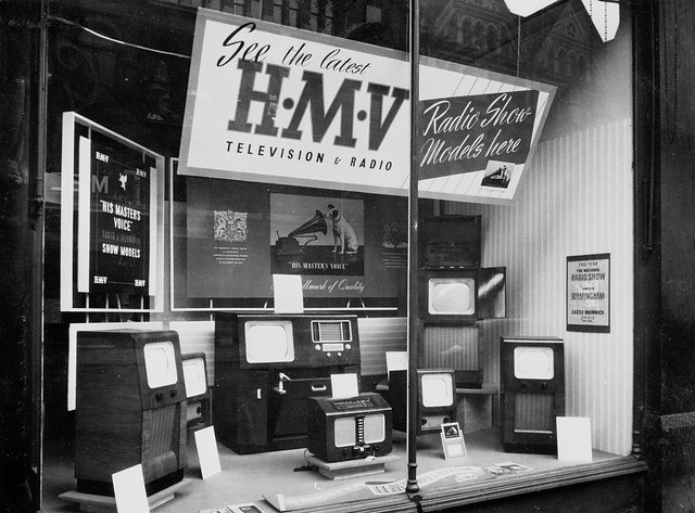hmv 363 Oxford Street, London - TV window display 1950s