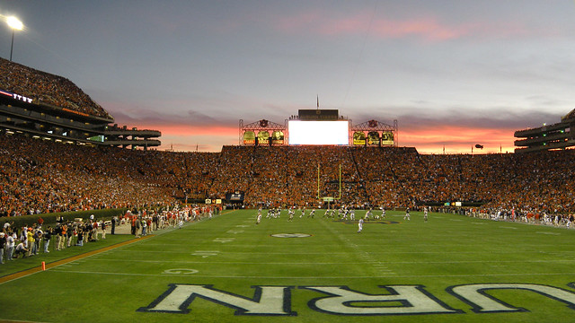 Sunset over Auburn's JordanHare Stadium The Auburn Tigers host the Georgia