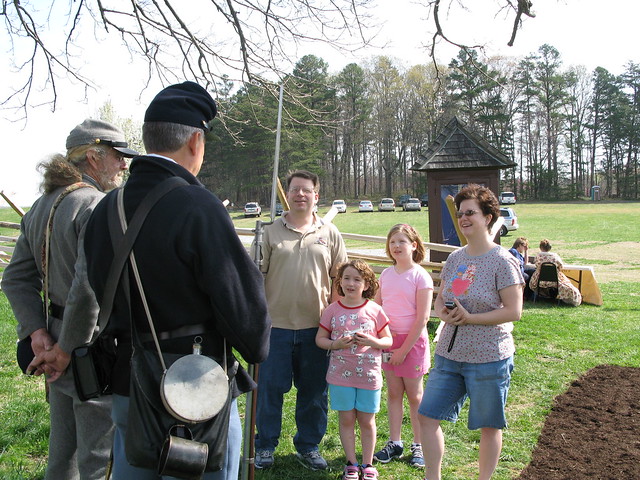 Living historians greet park visitors during an educational program.