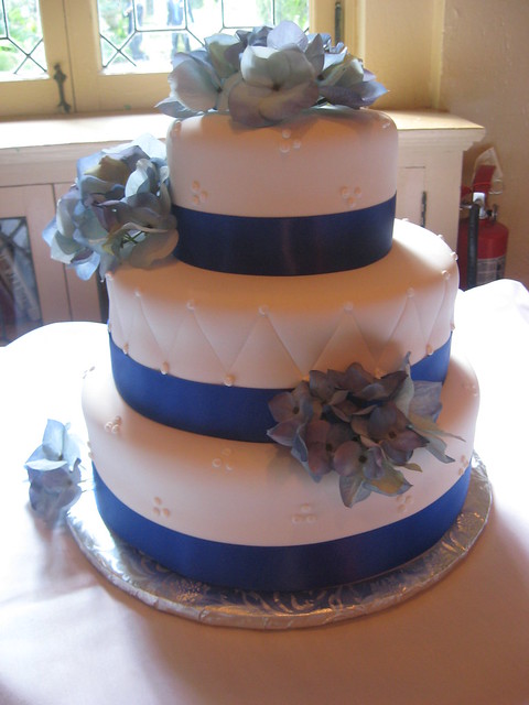 White and Blue 3 Tier Wedding Cake from 3 Sisters Chocolate Bakery