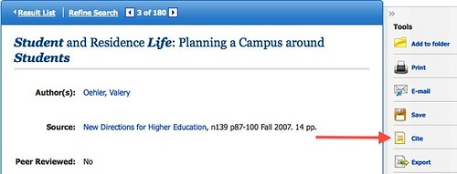 Screenshot from EBSCO with format option highlighted