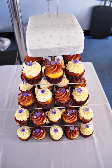 Purple and silver wedding cupcakes Choc marble and choc vanilla cupcakes