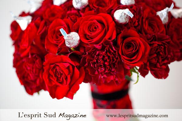 Red wedding bouquet (Roses and carnations)