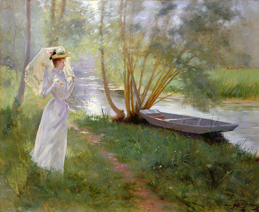A Walk by the River by Andre Brouillet (1857 - 1914)