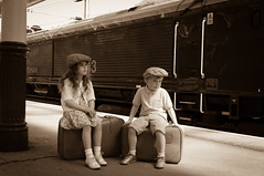 Kids at train station