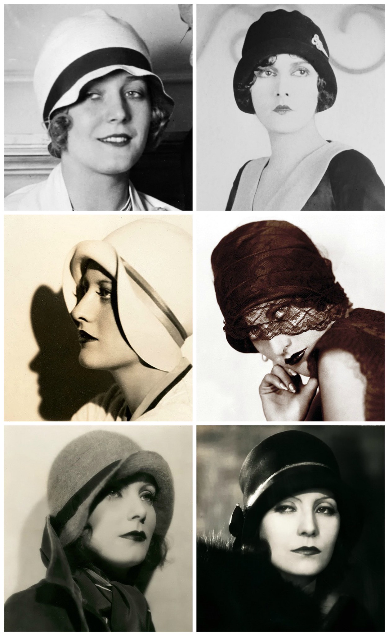 1920s Actresses. Top Row: Vilma Banky, Evelyn Brent; Middle Row: Joan Crawford; Bottom Row: Greta Garbo