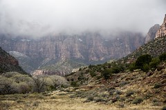 Zion, clouds, rain and snow