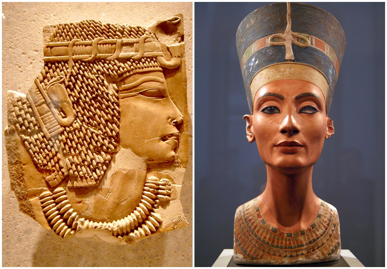Amenhotep III (left) Credit Sa.hprw and Nefertiti (right). Credit Giovanni