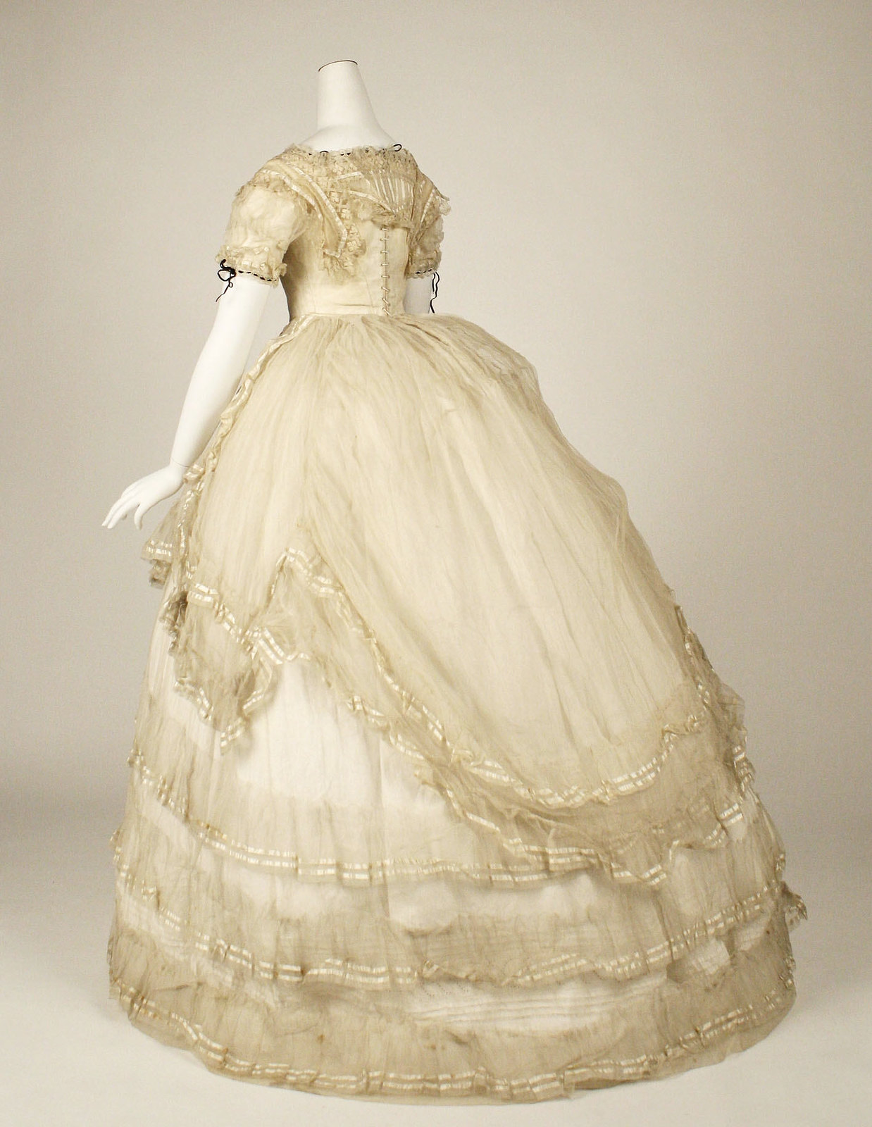 1869 Ball Gown. British. Cotton, silk. metmuseum