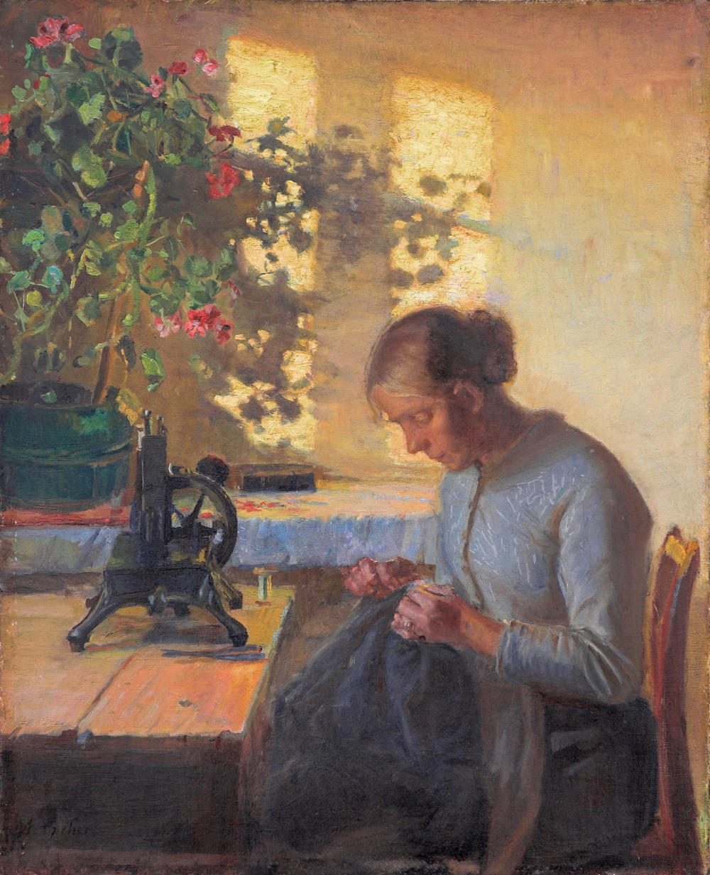 Sewing Fisherman's Wife by Anna Ancher, 1890