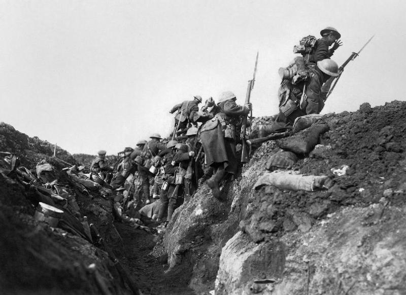 Troops 'going over the top' at the start of the Battle