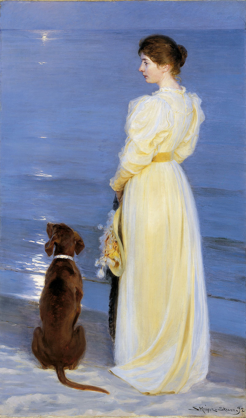 Summer Evening at Skagen. The Artist's Wife and Dog by the Shore by P.S. Krøyer, 1892
