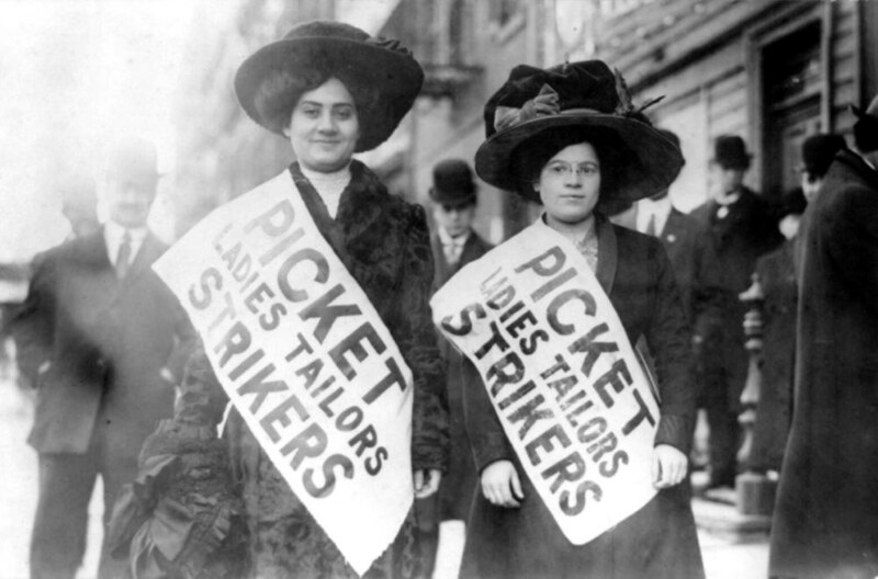 Two women strikers on picket line during the Uprising of the 20,000 garment workers strike, New York City, 1910