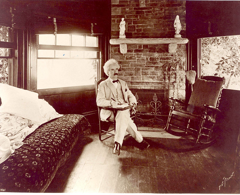 'Drop by any time'. Mark Twain pondering the world