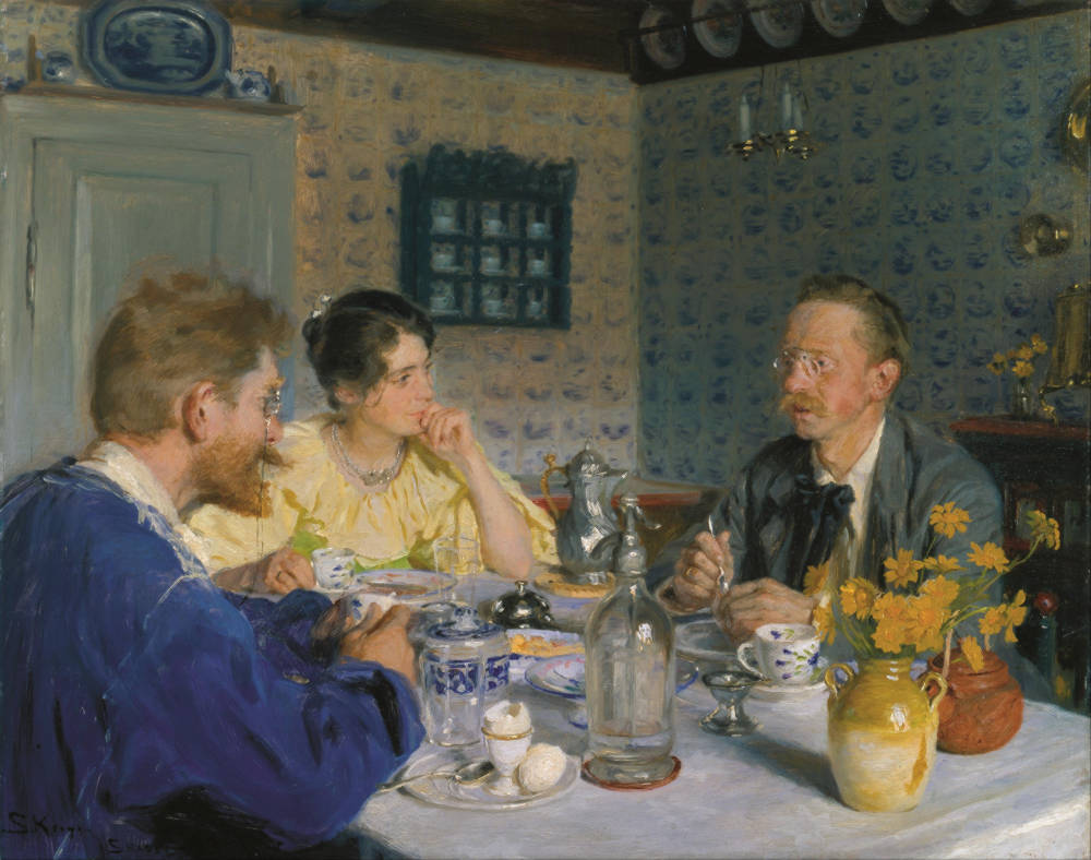 A breakfast. The artist, his wife and the writer Otto Benzon by Peder Severin Krøyer, 1893