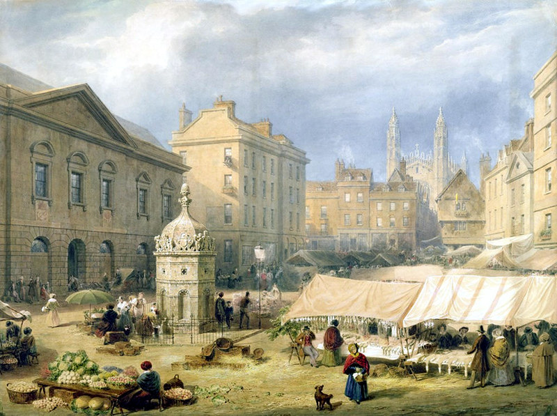 Cambridge Market Place by Frederick MacKenzie, 1841