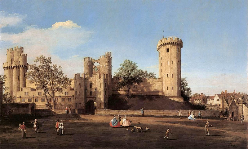 The east front of Warwick Castle from the outer court, painted by Canaletto in 1752