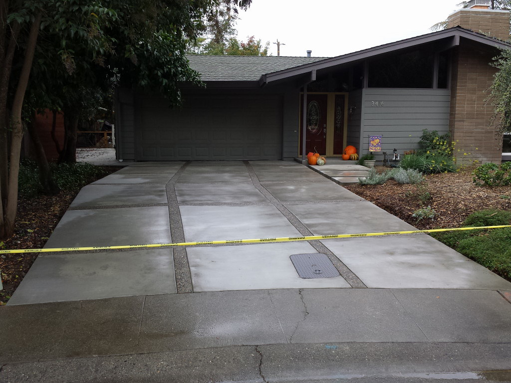 Custom Driveway With Exposed Aggregate Strips In Davis